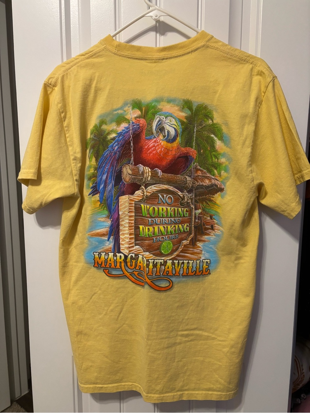 Vintage Margaritaville Yellow Tee - “No Working During Drinking Hours” Medium